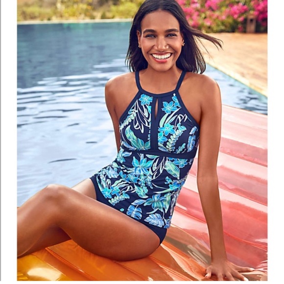 Lands' End Swim Nwot Lands End High Neck Tankini Top Keyhole 4